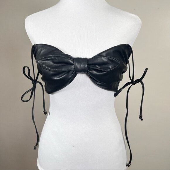Anthropologie Pilcro Black Faux Leather Bustier Top Small - Picture 11 of 13